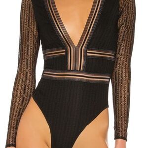 Black Sheer Lace Long Sleeve Bodysuit